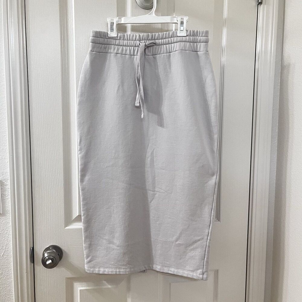 Zara Women’s Fleece Plush Drawstring Elastic Waist Midi Slitted Skirt Size Large